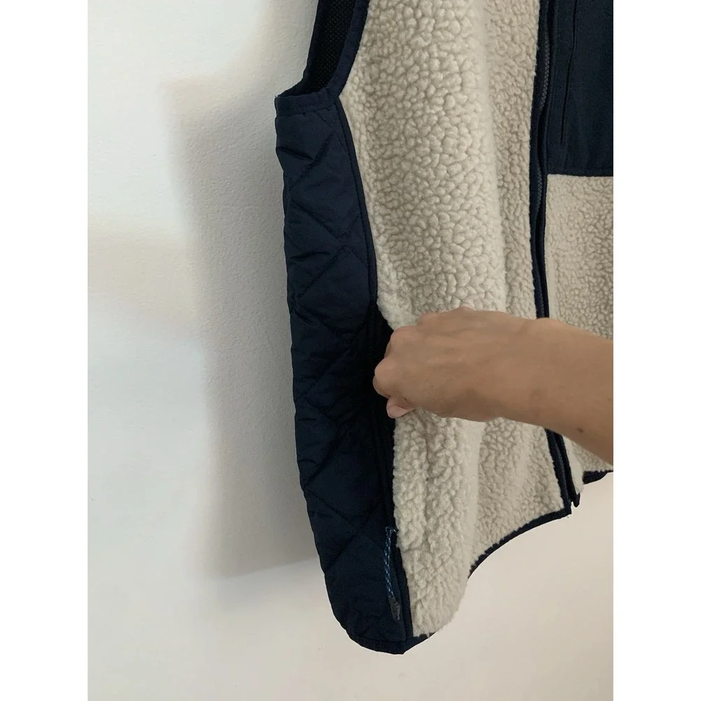 Lands' End Vest Men's Sz XL Fleece With Quilted Panels Ivory And Navy Gorpcore